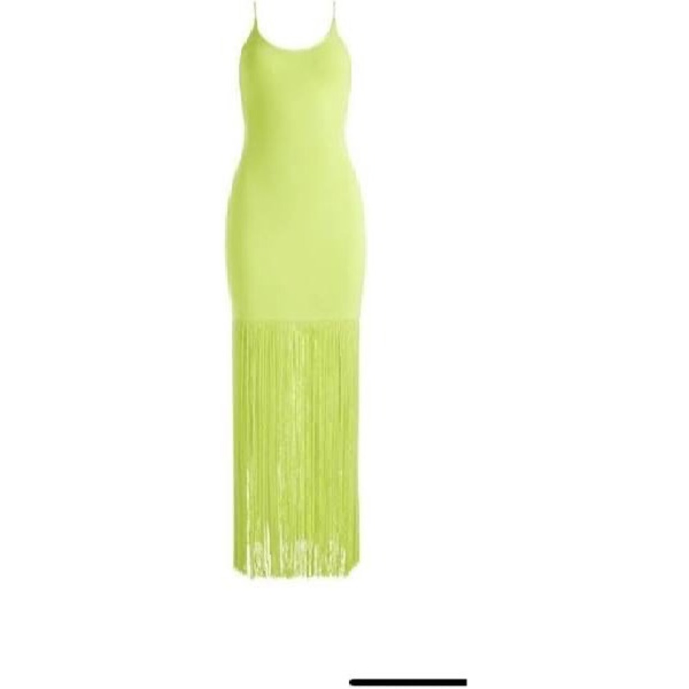 Alice + Olivia NWT Steph Scoop Neck Fringe Hem Green Maxi Slip Dress 8 MSRP $395